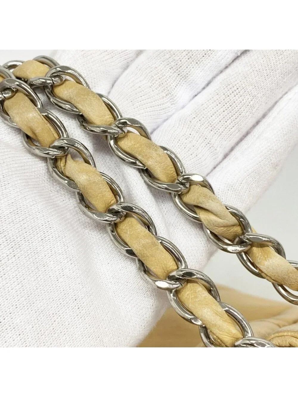 Chanel Shoulder Bag Lambskin Beige Silver - Picture 10 of 10